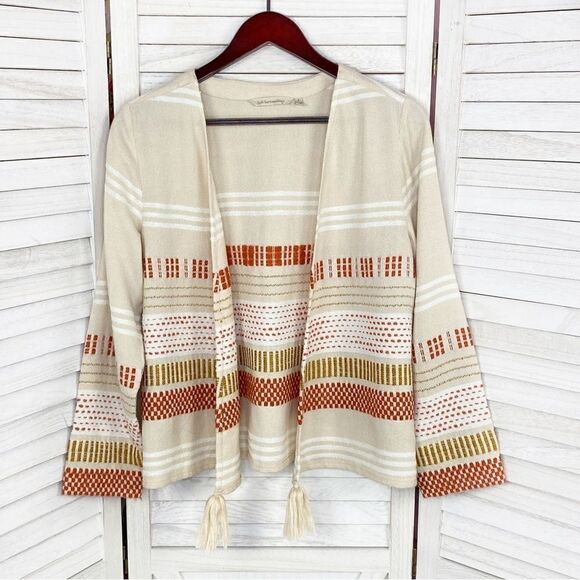 Soft Surroundings Juliet Woven Tasseled Cardigan Topper Jacket Beige Small - Picture 9 of 15